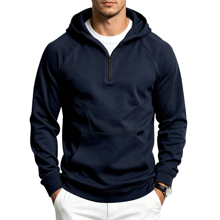 Herren Kapuzenpullover mit halbem Reißverschluss, sportlich-slim Fit und Kängurutasche Echoarchiv