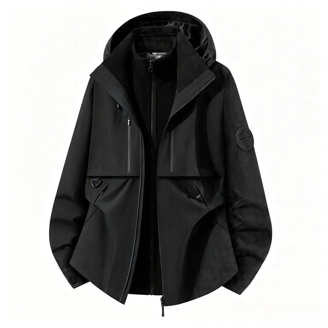 Herren dreilagige Softshell-Outdoorjacke mit herausnehmbarem Fleecefutter und Kapuze Echoarchiv