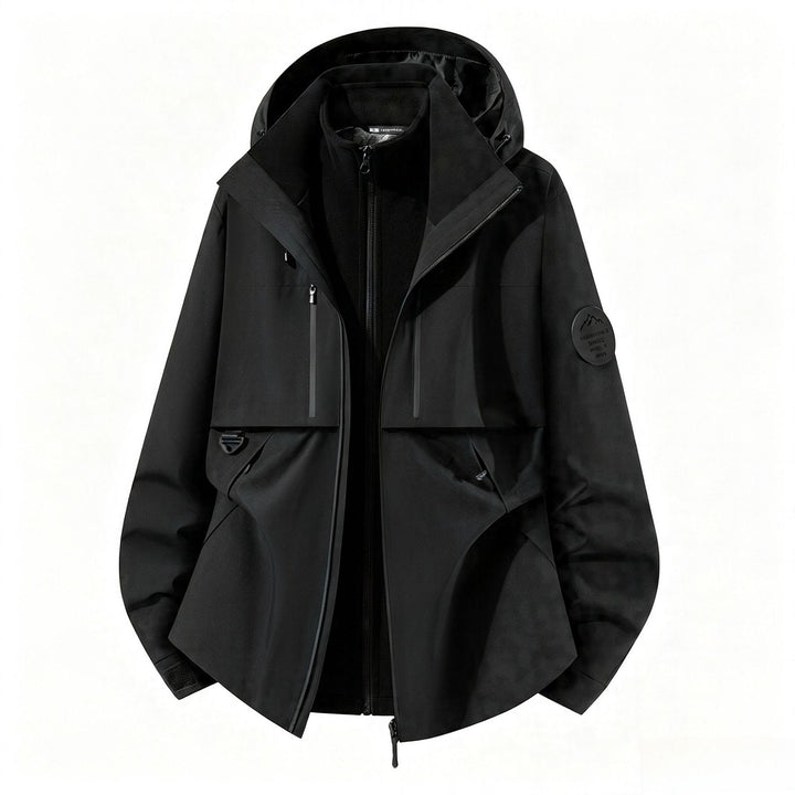 Herren dreilagige Softshell-Outdoorjacke mit herausnehmbarem Fleecefutter und Kapuze Echoarchiv