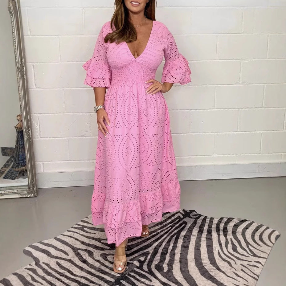 Damen Maxikleid mit floraler Lochstickerei und weiten Ärmeln Echo Archiv