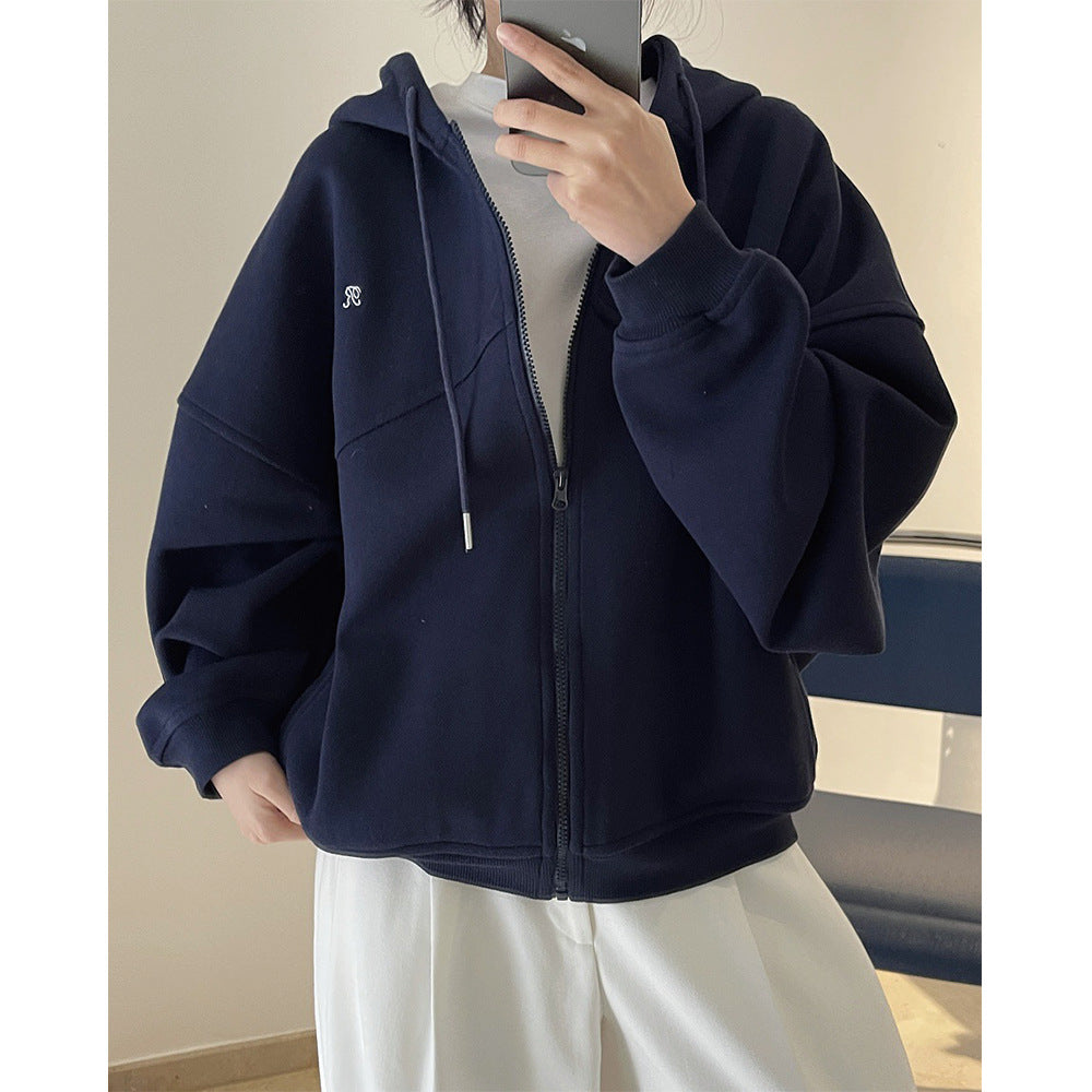 Damen Boxy-Oversize Kapuzen-Sweatjacke mit diagonalem Nahtdetail Echoarchiv