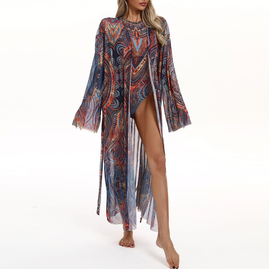 Damen Transparenter Strandkimono mit floralen Mustern Echo Archiv