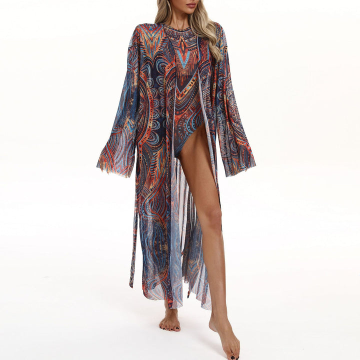 Damen Transparenter Strandkimono mit floralen Mustern Echo Archiv