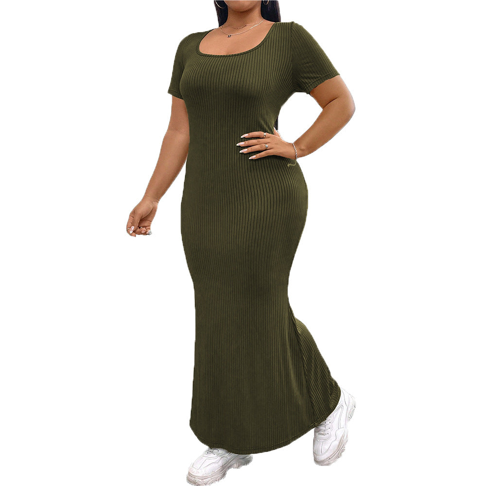 Damen figurbetontes Maxikleid mit quadratischem Ausschnitt aus Rippstrick Echo Archiv