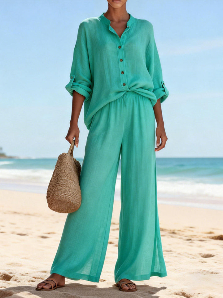 Damen Luftige Leinenbluse und weite Hose Echo Archiv