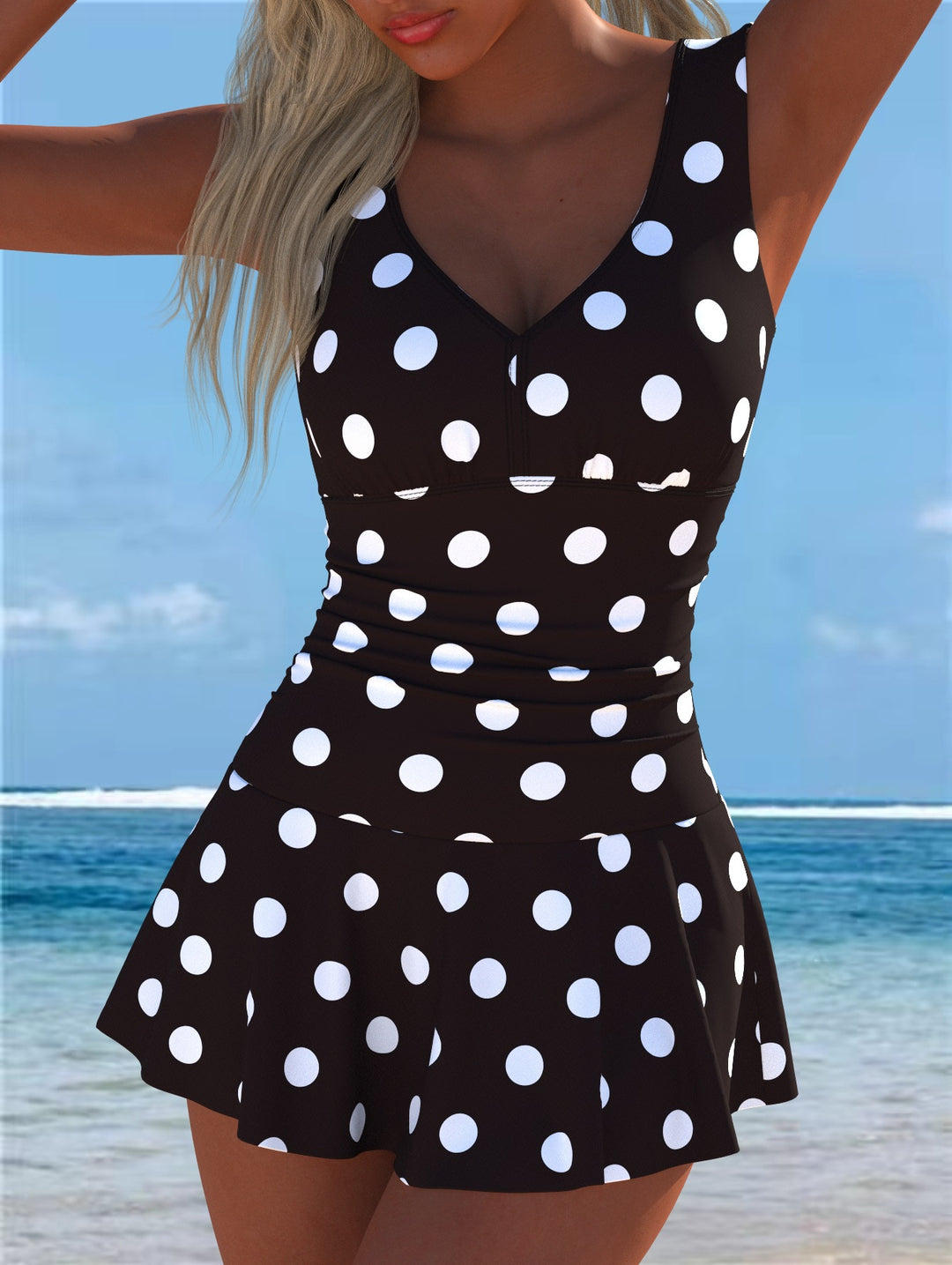 Damen Schwimmdress mit volanthaftem Saum und lebhaftem Muster Echo Archiv