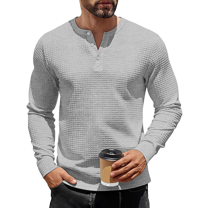 Herren nan strukturiertes Henley-Langarmshirt aus Waffelstrick mit Stehkragen und schmaler Silhouette Echo Archiv