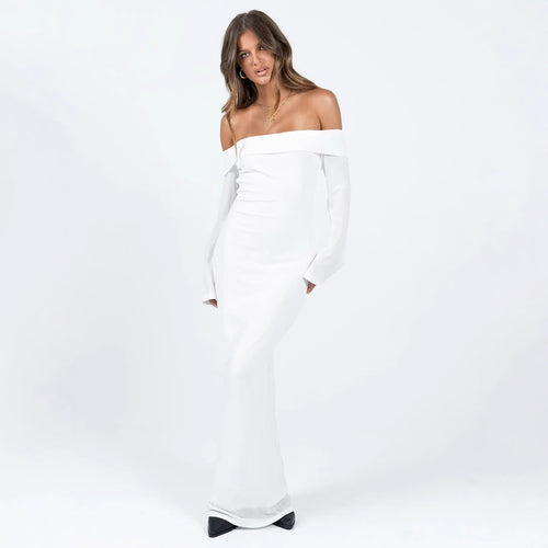 Damen Off-Shoulder Maxikleid mit langen Ärmeln und figurbetontem Schnitt Echo Archiv