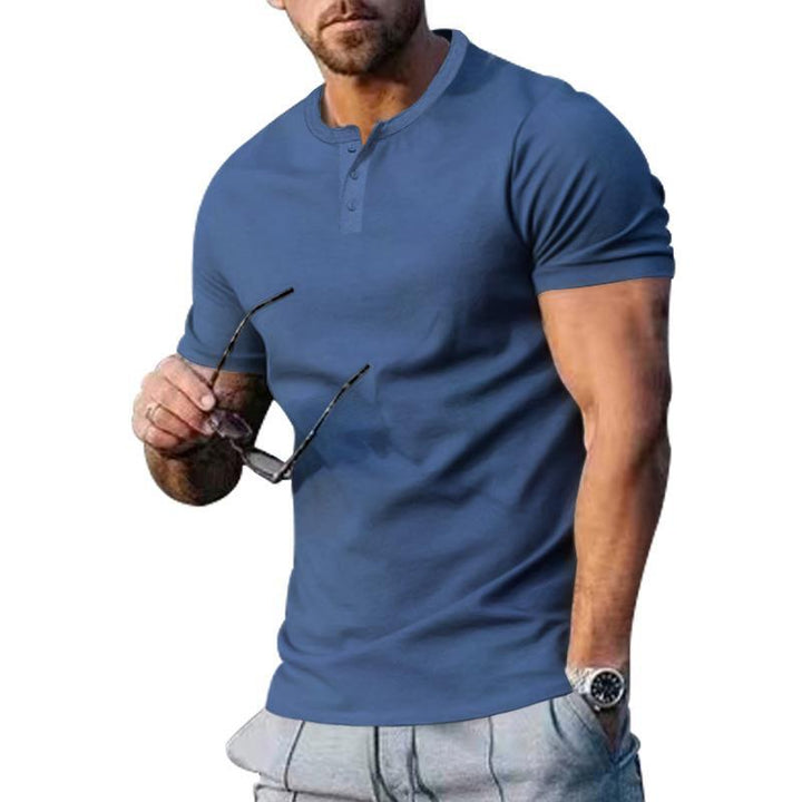Herren Kurzarm-Henley-T-Shirt aus hochwertigem Baumwollmix mit knöpfbarer Ausschnitt Echoarchiv