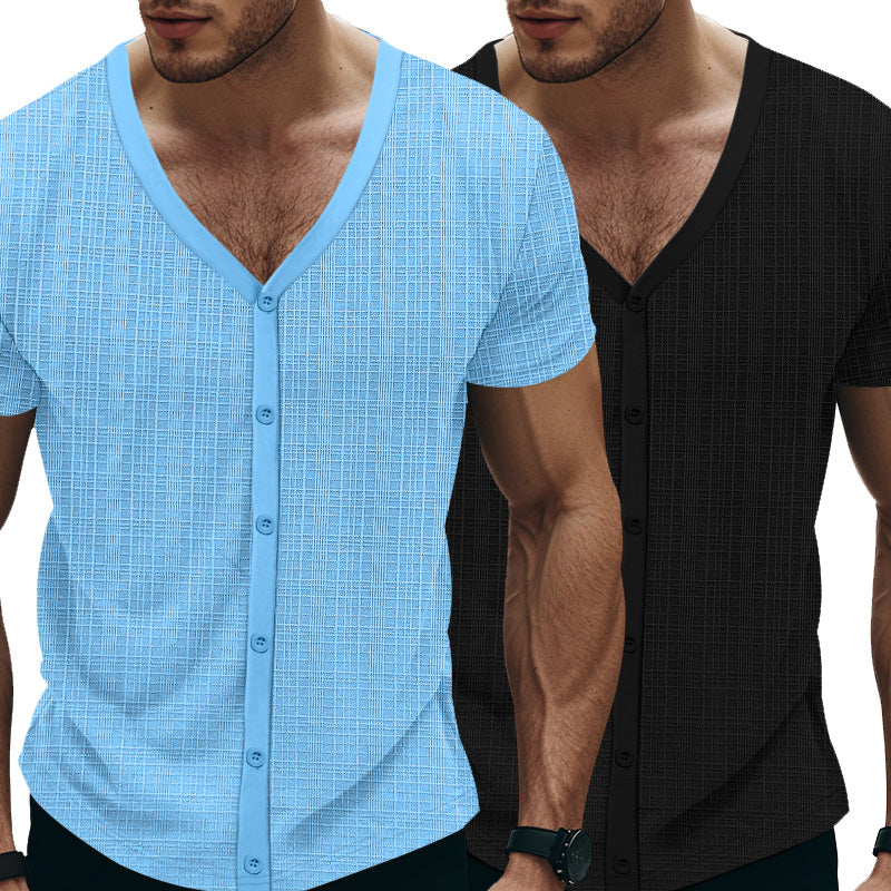 Herren elegantes Kurzarm-Henley-Shirt mit strukturiertem Design Echoarchiv