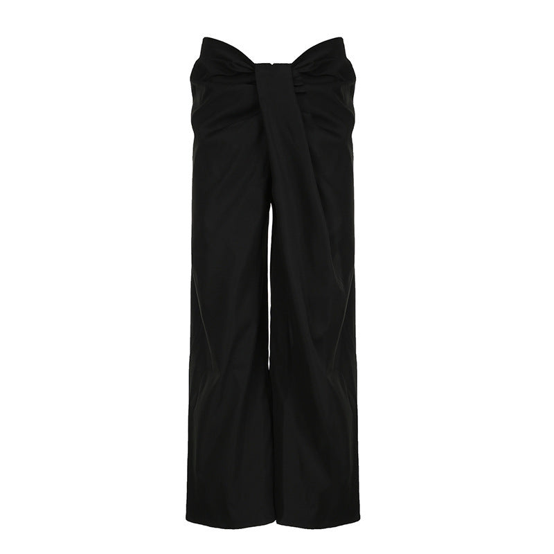 Damen hochtaillierte Palazzohose mit Drapé-Detail und weitem Bein – Avélisse