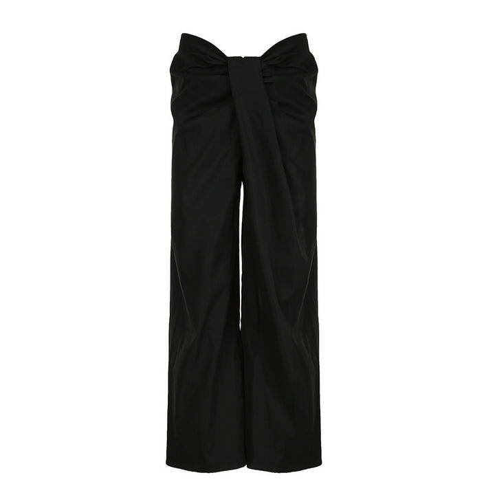 Damen hochtaillierte Palazzohose mit Drapé-Detail und weitem Bein – Avélisse