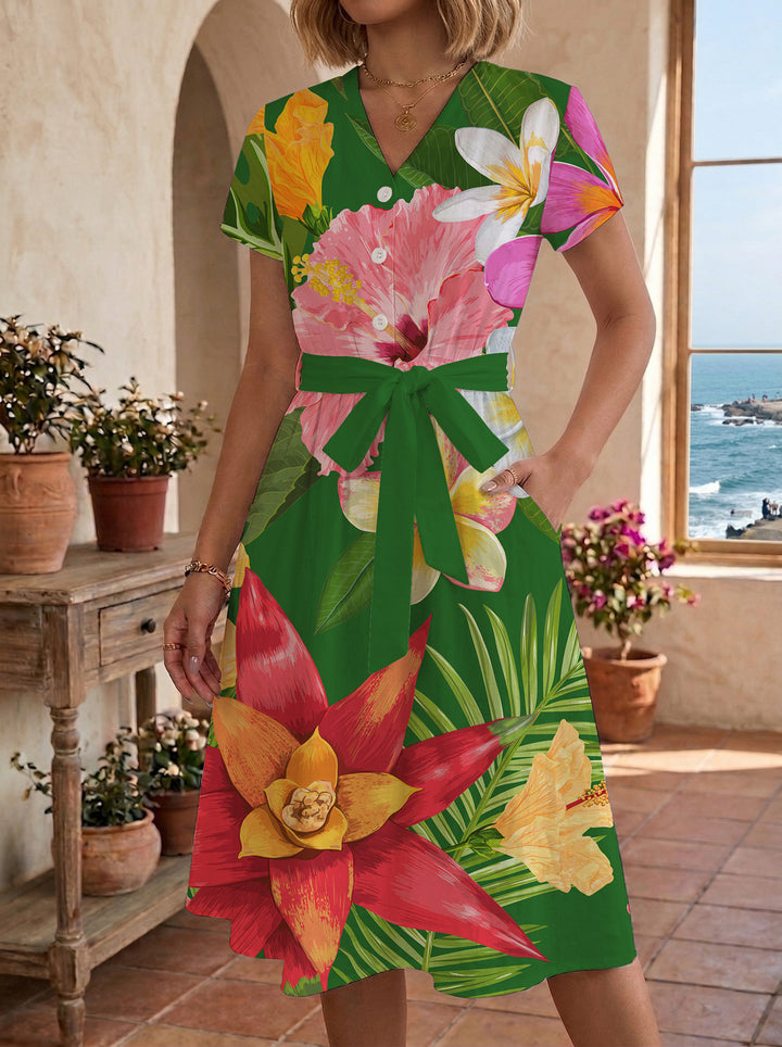 Damen Midikleid mit floralem Motiv und Taillengürtel Echo Archiv