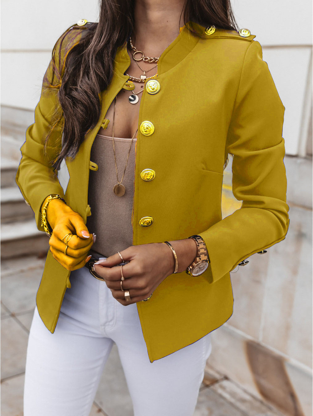 Damen nan militärischer Blazer mit Stehkragen und dekorativen Goldknöpfen Echo Archiv