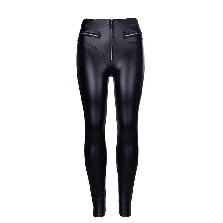 Damen Hochwertige Kunstleder Leggings mit modischen Reißverschlussdetails Echo Archiv