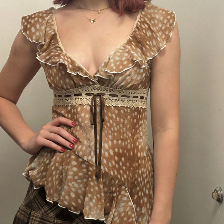 Damen asymmetrisches Sommerkleid mit Rüschen und Spitzenakzenten Echo Archiv