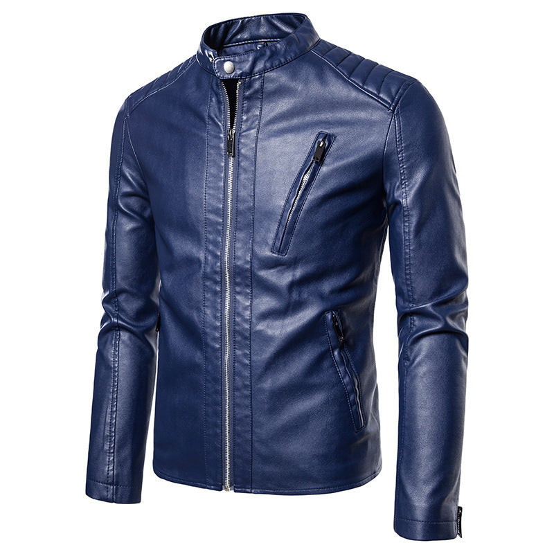 Herren Slim-Fit Kunstleder-Motorradblouson mit gesteppter Schulterpartie und hochgeschlossenem Stehkragen Echo Archiv