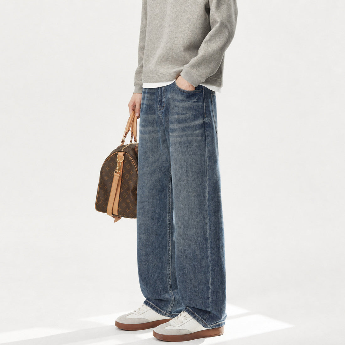 Damen Hochbund-Jeans mit weitem Bein und Vintage-Waschung Echo Archiv