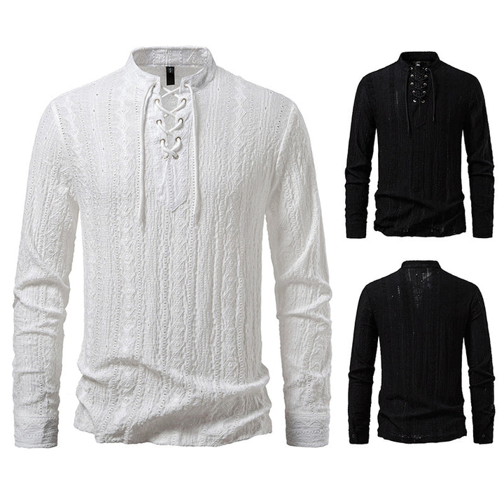 Herren Langärmliges Shirt mit kreativem Schnürdesign Echoarchiv