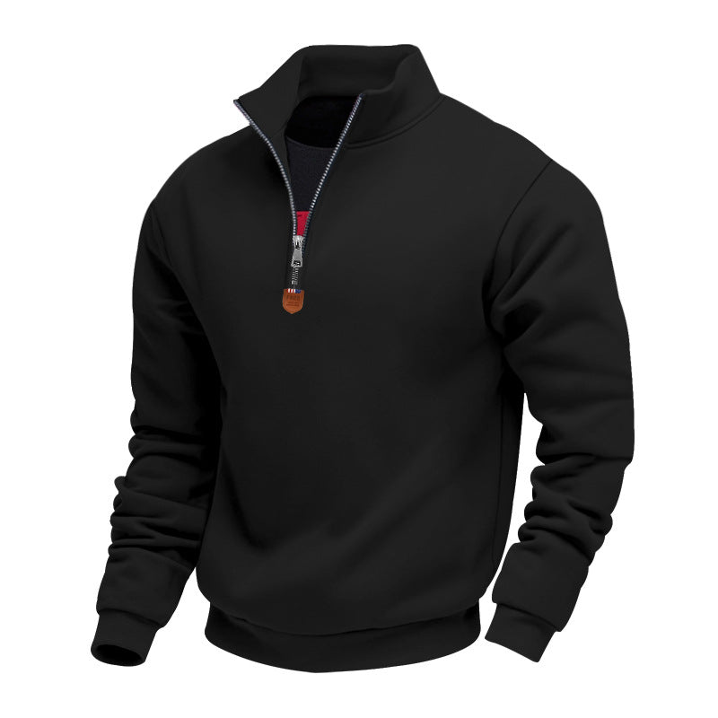 Herren sportlicher Pullover mit halbem Reißverschluss und modischem Stehkragen Echoarchiv