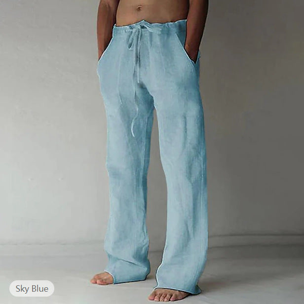 Herren Leinenhose mit weitem Schnitt Kordelzug und Seitentaschen – Sorevano