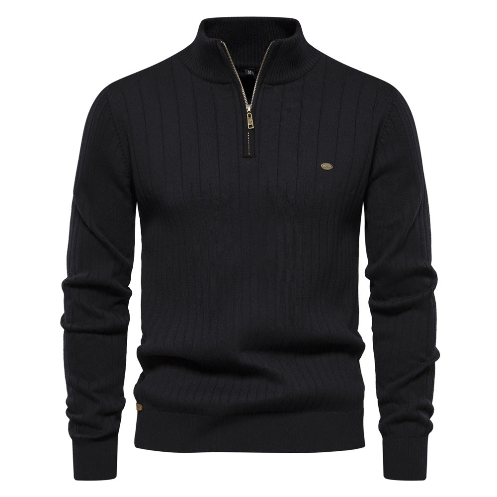Herren Pullover mit eleganter Rippstruktur und halbem Reißverschluss Echoarchiv
