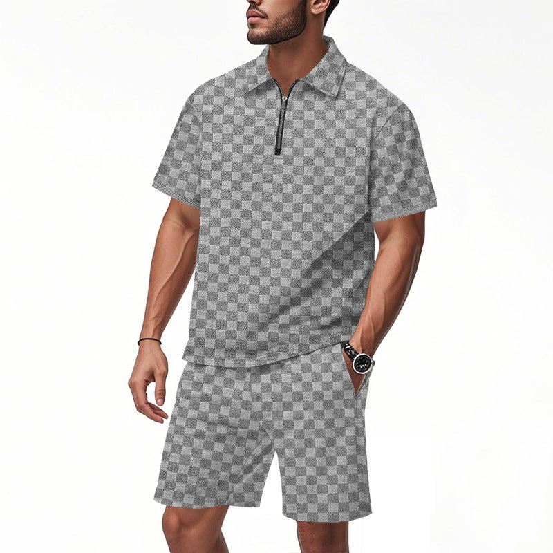 Herren sportliches Kurzarm-Oberteil mit Zipper und bequemen Shorts Echoarchiv