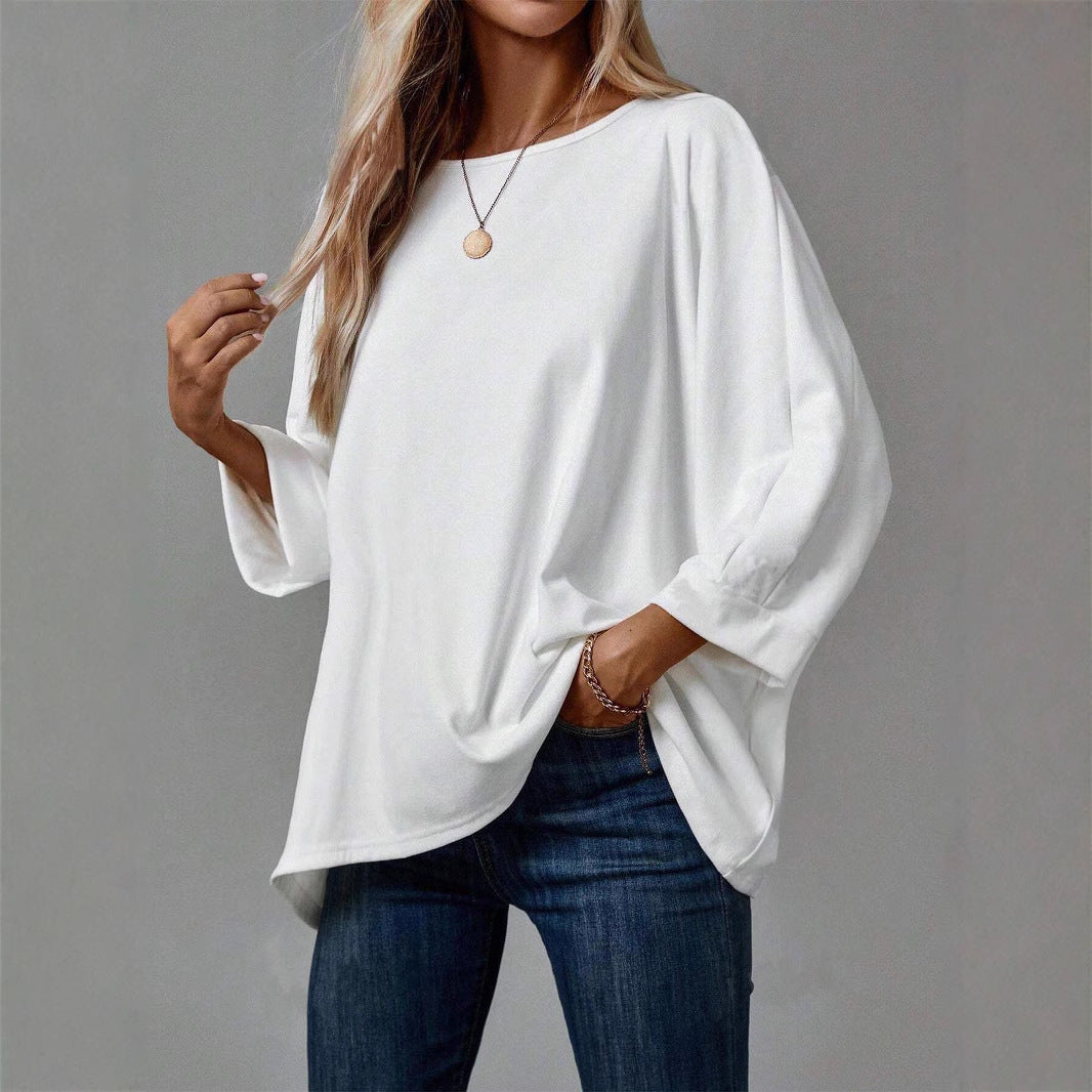 Damen Oversize Tunika‑Bluse mit U‑Boot‑Ausschnitt und dreiviertelärmeln Echoarchiv