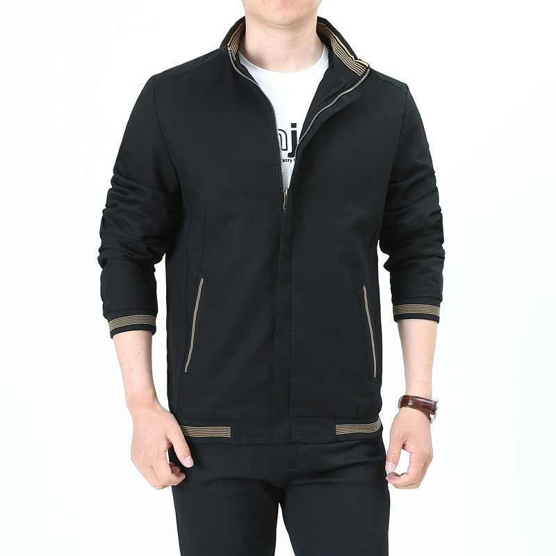 Herren nan taillierte Harrington-Jacke aus Baumwoll-Twill mit verdecktem Reißverschluss und gestreiften Bündchen Echo Archiv