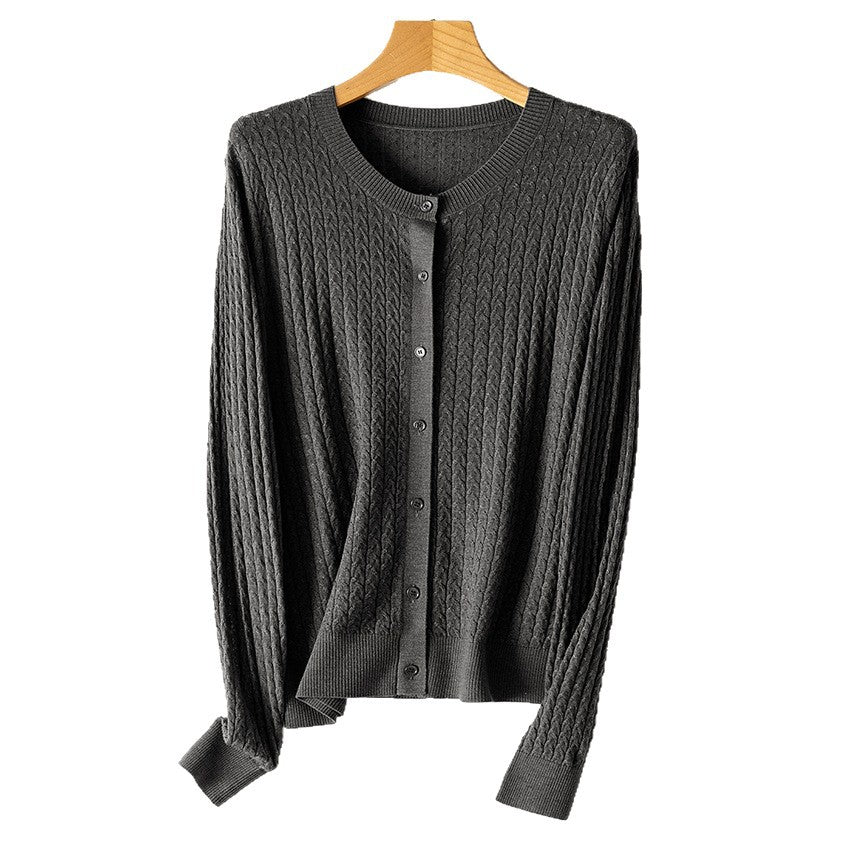 Damen Feinstrick-Cardigan mit Zopfmuster, Rundhalsausschnitt und Knopfleiste Echoarchiv