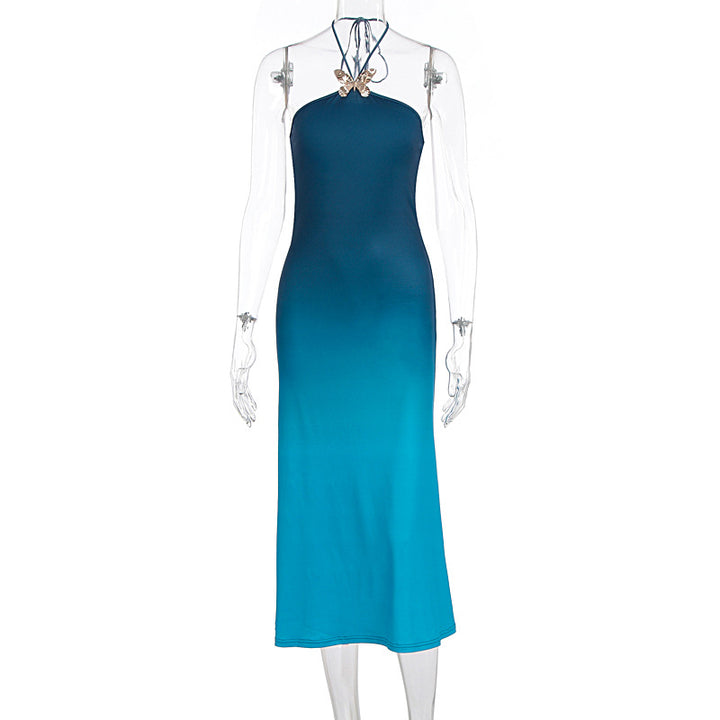 Damen lässiges Maxikleid mit elegantem Halterneck und einzigartigem Farbverlauf Echo Archiv