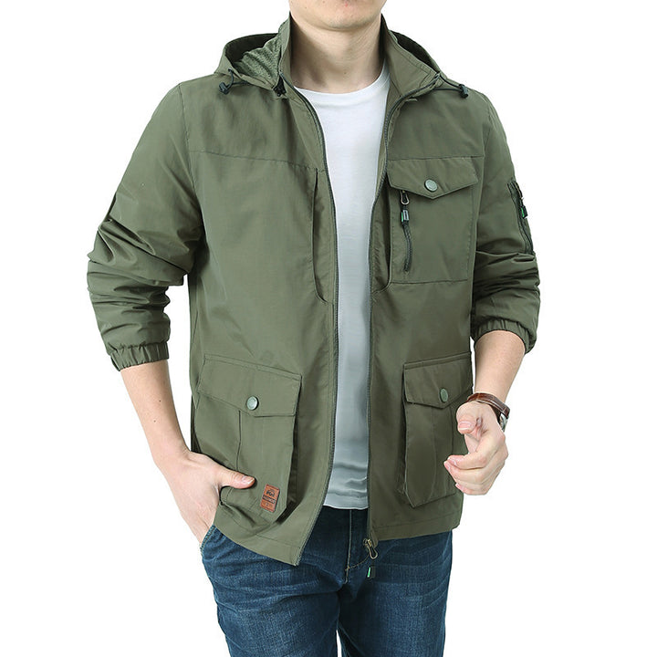 Herren Kapuzen-Fieldjacke aus leichtem Baumwollmix mit Multifunktions‑Taschen – Taviero