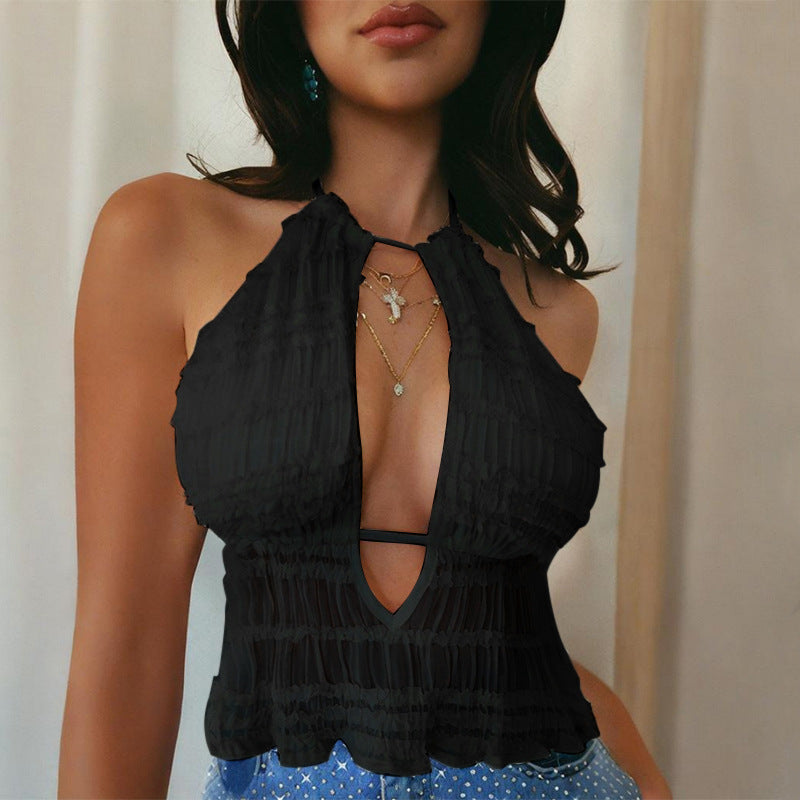 Damen Halter-Top mit tiefem Ausschnitt und Rüschendetails Echo Archiv