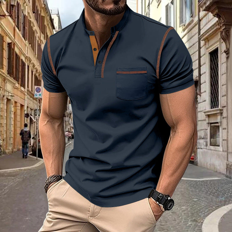 Herren shirt mit modernem Henley-Kragen und praktischen Brusttasche – Arvello