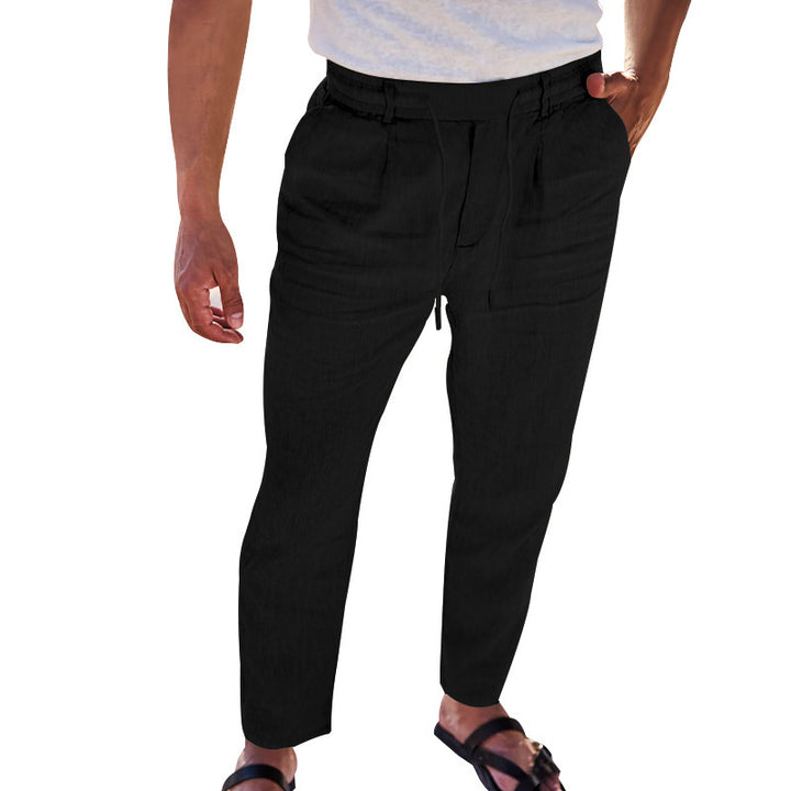 Herren lässige Leinenhose mit elastischem Bund und praktischen Seitentaschen Echoarchiv
