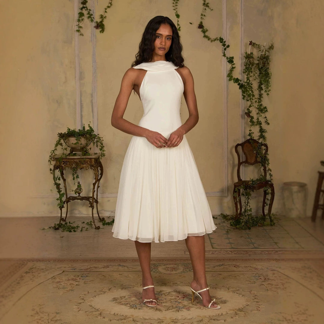 Damen Elegantes Midikleid mit schulterfreiem Design und fließendem Rock Echo Archiv