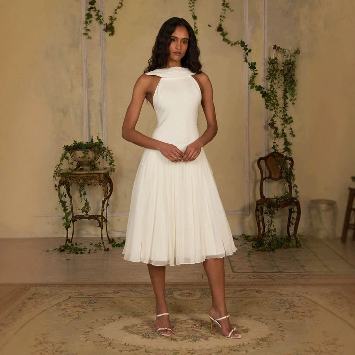 Damen Elegantes Midikleid mit schulterfreiem Design und fließendem Rock Echo Archiv