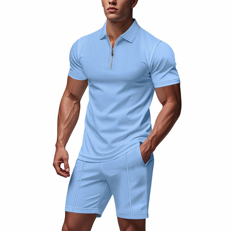 Herren Sportliches Kurzarm-Set mit teils strukturiertem Design und durchgehendem Reißverschluss Echoarchiv