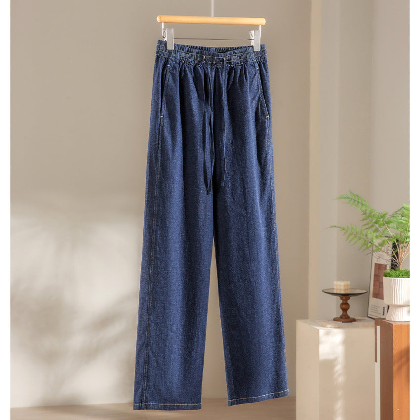 Damen Weite Jeanshose mit elastischem Bund und Tunnelzug Echoarchiv