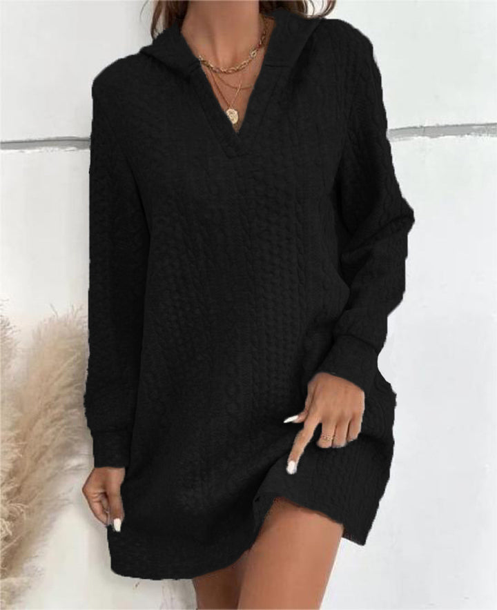 Damen Lässiges Strukturiertes Kapuzen‑Strickkleid im Tunika‑Schnitt Echoarchiv