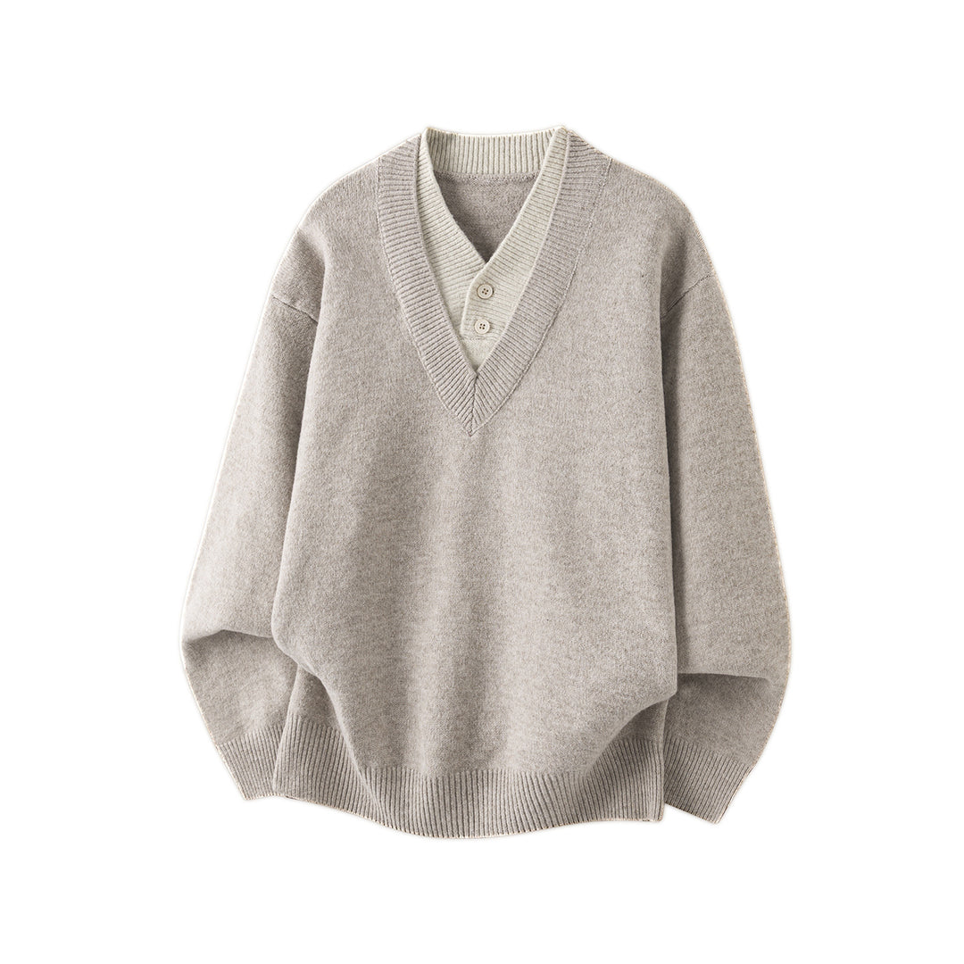 Damen Oversize Strickpullover mit tiefem V-Ausschnitt und eingesetzter Henley‑Blende Echo Archiv