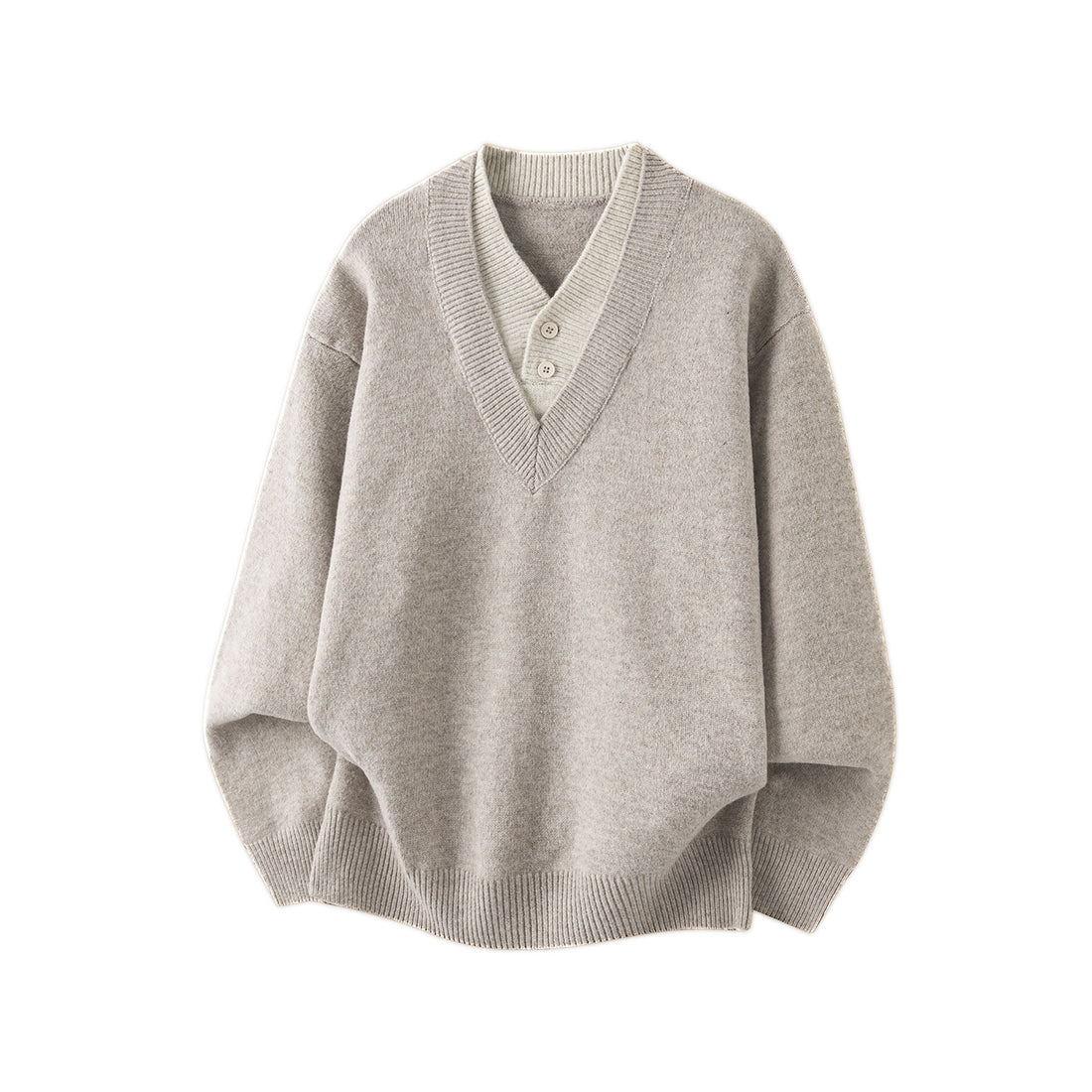 Damen Oversize Strickpullover mit tiefem V-Ausschnitt und eingesetzter Henley‑Blende Echo Archiv