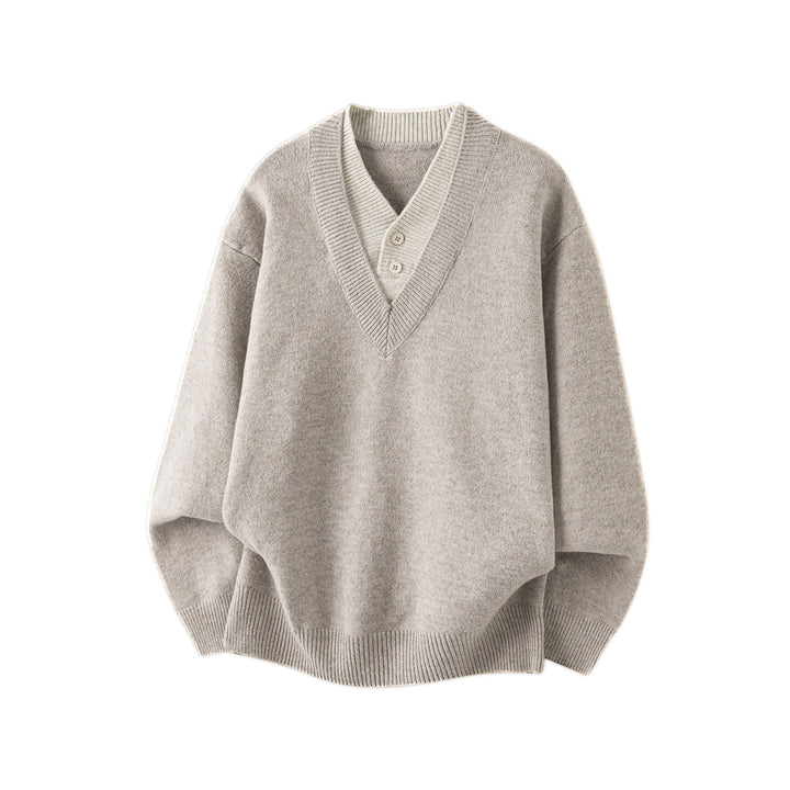Damen Oversize Strickpullover mit tiefem V-Ausschnitt und eingesetzter Henley‑Blende Echo Archiv