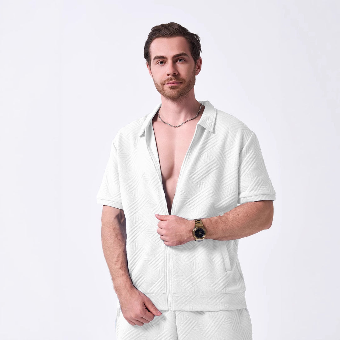 Herren Kurzarm Hemd mit strukturiertem Design und praktischen Reißverschluss Echoarchiv