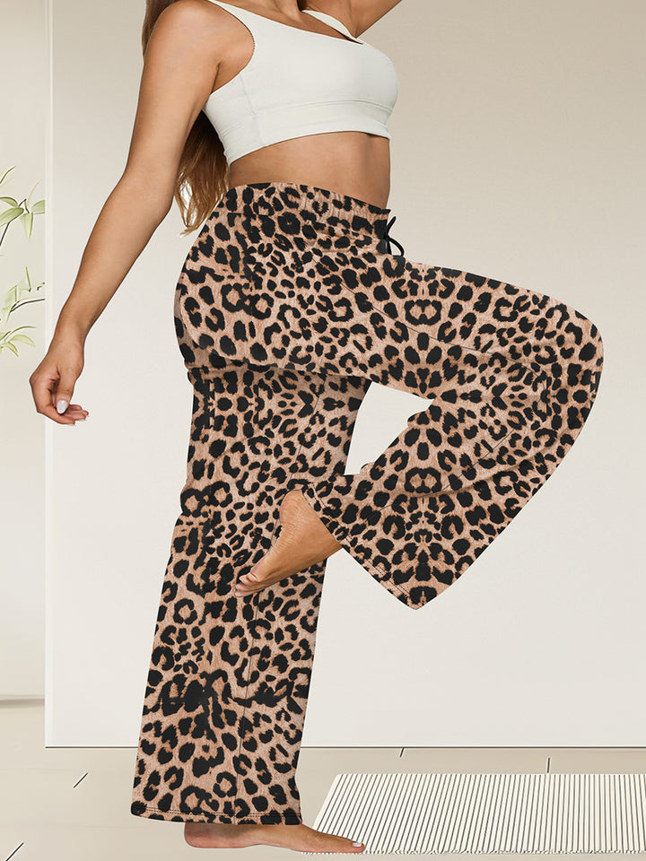 Damen Weite High-Waist Yogahose mit Leopardenmuster und Kordelzug echoarchiv-