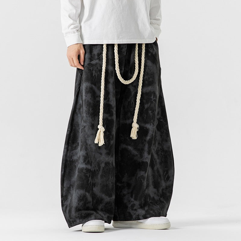 Unisex nan weite Batik-Haremshose mit dekorativem Kordelbund und tiefem Schritt Echo Archiv