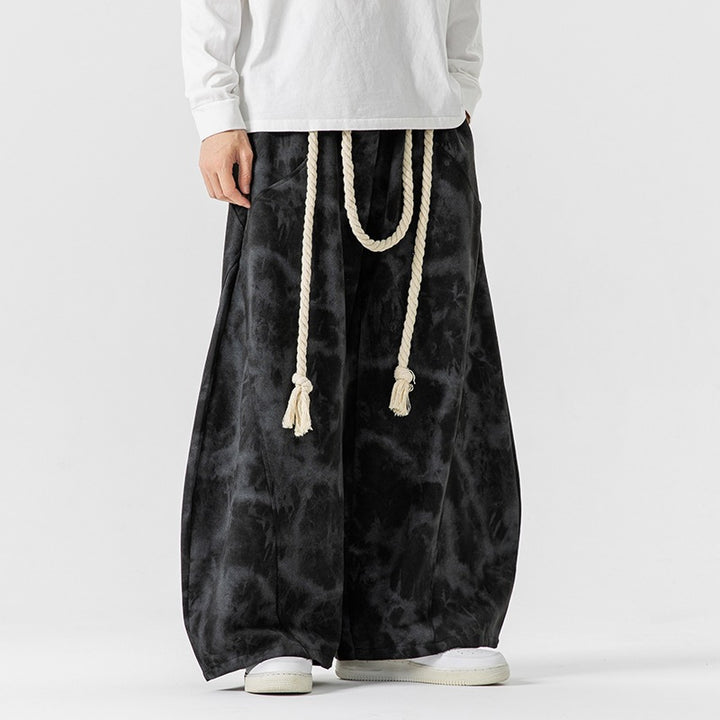 Unisex nan weite Batik-Haremshose mit dekorativem Kordelbund und tiefem Schritt Echo Archiv