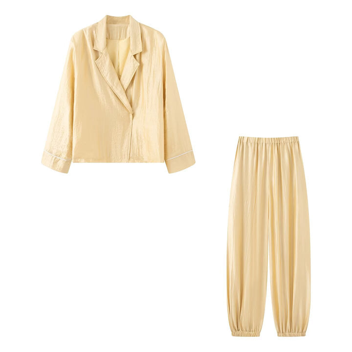 Damen Zweiteiliges Satin-Pyjama-Set mit Blazer-Oberteil und elastischer Bundhose Echo Archiv