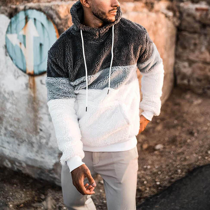 Herren Kuscheliger Freizeit-Hoodie mit hohem Kragen und modernen Farbblock-Design Echoarchiv