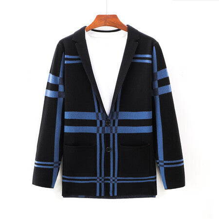 Herren modische Strickjacke mit elegantem Karomuster Echoarchiv